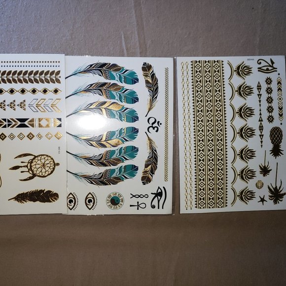 3 sheets Golden Silver Temporary Tattoo - Picture 2 of 12